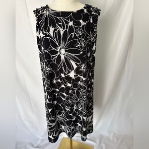 George Black & White Floral Sleeveless Shift Dress Small 4/6